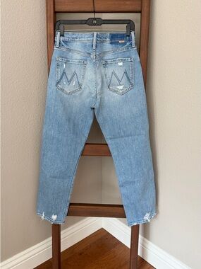 MOTHER Light Blue Cropped Straight Jeans. The Tomcat, distressed